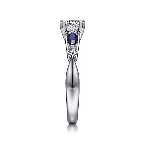 Gabriel & Co-14k White Gold Round Five Stone Sapphire And Diamond Engagement Ring - 0.09 ct