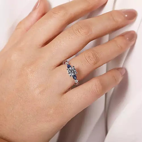 Gabriel & Co-14k White Gold Round Five Stone Sapphire And Diamond Engagement Ring - 0.09 ct
