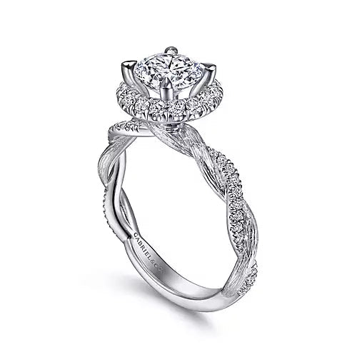 Gabriel & Co-14k White Gold Round Halo Diamond Engagement Ring - 0.38 ct