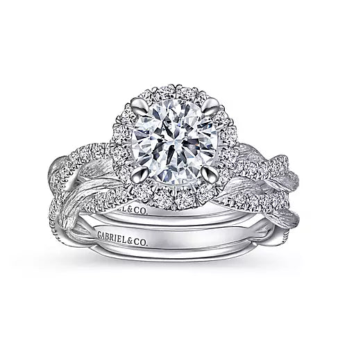 Gabriel & Co-14k White Gold Round Halo Diamond Engagement Ring - 0.38 ct