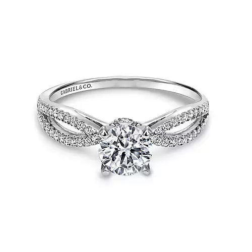 Elyse-14k White Gold Round Split Shank Diamond Engagement Ring - 0.14 ct