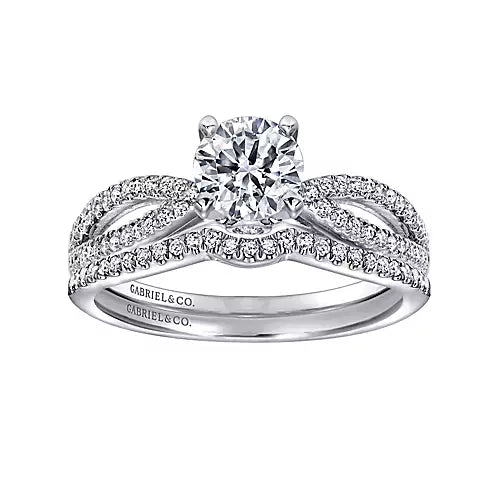 Gabriel & Co-14k White Gold Round Split Shank Diamond Engagement Ring - 0.14 ct