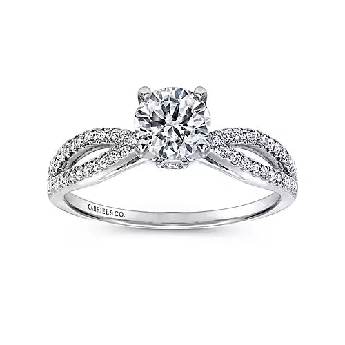 Gabriel & Co-14k White Gold Round Split Shank Diamond Engagement Ring - 0.14 ct