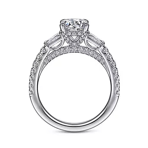 Jaquetta-14k White Gold Round Three Stone Diamond Engagement Ring - 0.64 ct