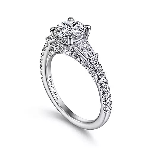 Gabriel & Co-14k White Gold Round Three Stone Diamond Engagement Ring - 0.64 ct