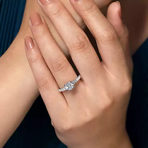 Gabriel & Co-14k White Gold Round Three Stone Diamond Engagement Ring - 0.64 ct