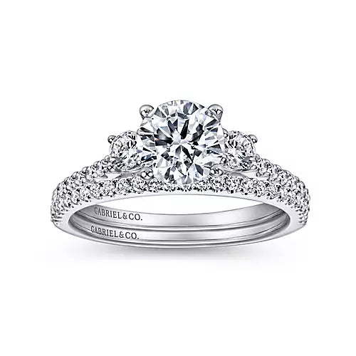 Gabriel & Co-14k White Gold Round Three Stone Diamond Engagement Ring - 0.44 ct