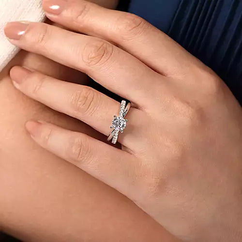 Gabriel & Co-14K White Gold Round Twisted Diamond Engagement Ring