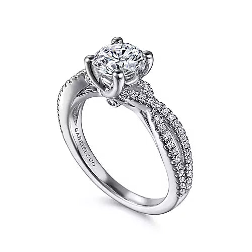 Gabriel & Co-14k White Gold Round Twisted Diamond Engagement Ring - 0.20 ct