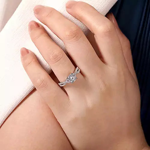 Gabriel & Co-14k White Gold Round Twisted Diamond Engagement Ring - 0.20 ct