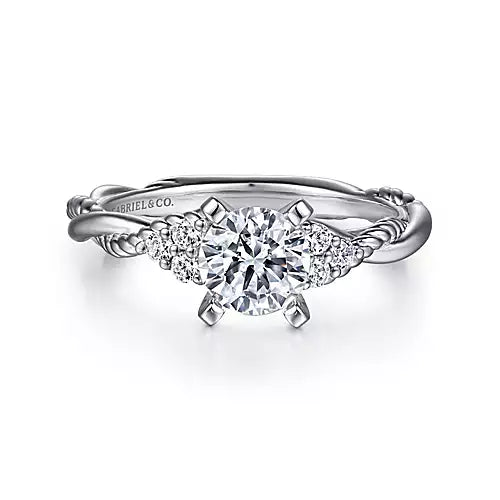 Catalina-14k White Gold Round Twisted Diamond Engagement Ring - 0.12 ct