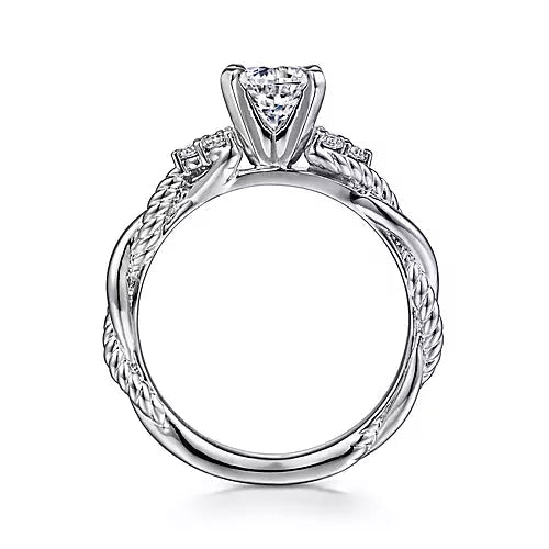 Gabriel & Co-14k White Gold Round Twisted Diamond Engagement Ring - 0.12 ct