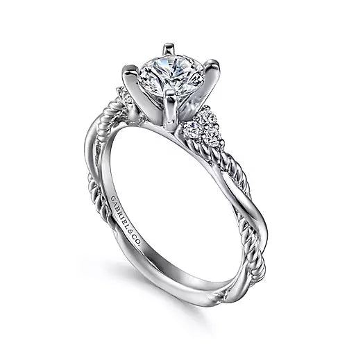 Gabriel & Co-14k White Gold Round Twisted Diamond Engagement Ring - 0.12 ct