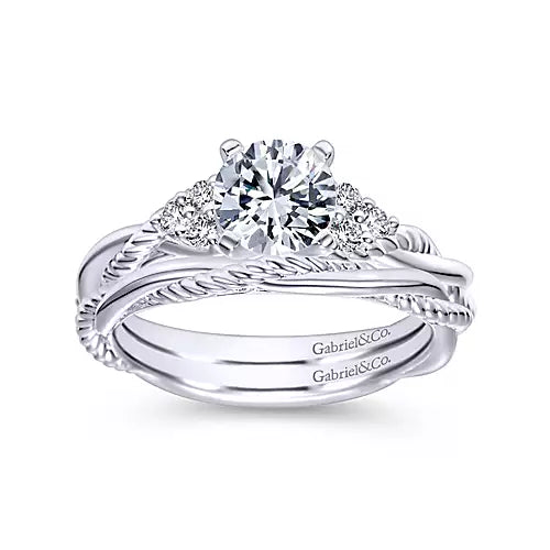 Gabriel & Co-14k White Gold Round Twisted Diamond Engagement Ring - 0.12 ct