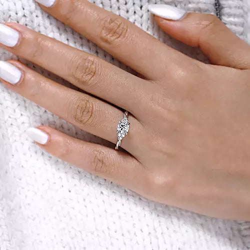 Gabriel & Co-14k White Gold Round Twisted Diamond Engagement Ring - 0.12 ct