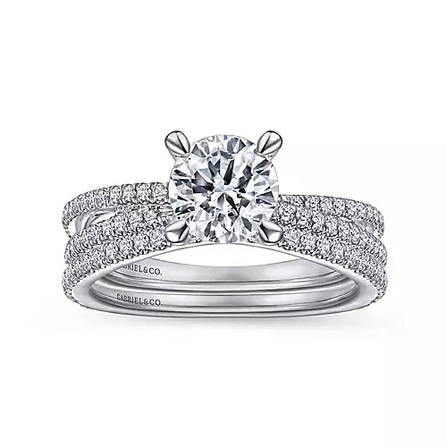 Gabriel & Co-14k White Gold Split Shank Round Diamond Engagement Ring - 0.42 ct