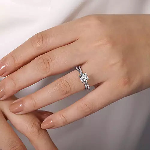 Gabriel & Co-14k White Gold Split Shank Round Diamond Engagement Ring - 0.42 ct