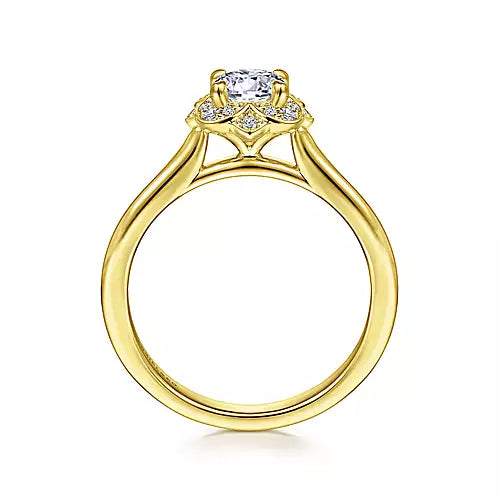 Gabriel & Co-14k Yellow Gold Floral Halo Round Diamond Engagement Ring - 0.07 ct