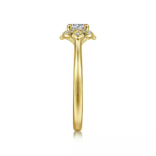 Gabriel & Co-14k Yellow Gold Floral Halo Round Diamond Engagement Ring - 0.07 ct