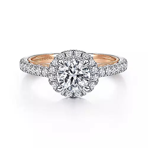 Pazienza-Vintage Inspired 14k White-rose Gold Round Halo Diamond Engagement Ring - 0.45 ct