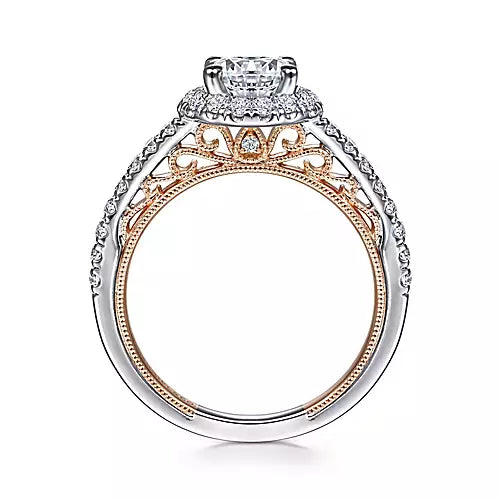 Gabriel & Co-Vintage Inspired 14k White-rose Gold Round Halo Diamond Engagement Ring - 0.45 ct