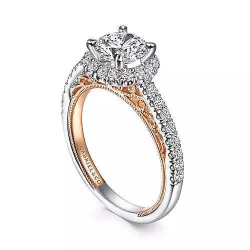 Gabriel & Co-Vintage Inspired 14k White-rose Gold Round Halo Diamond Engagement Ring - 0.45 ct