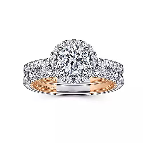 Gabriel & Co-Vintage Inspired 14k White-rose Gold Round Halo Diamond Engagement Ring - 0.45 ct