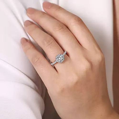 Gabriel & Co-Vintage Inspired 14k White-rose Gold Round Halo Diamond Engagement Ring - 0.45 ct