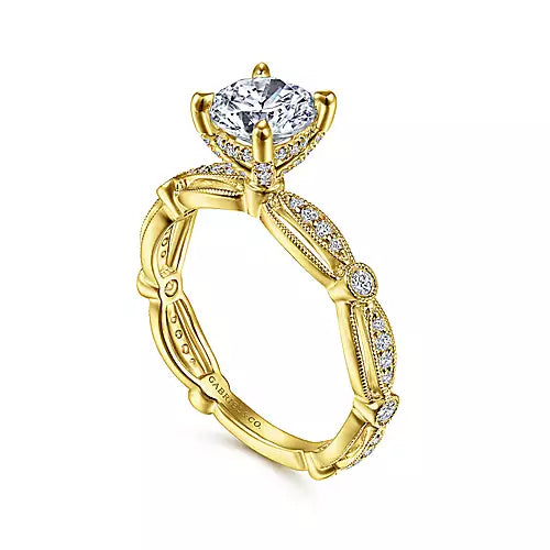 Gabriel & Co-Vintage Inspired 14k Yellow Gold Round Diamond Engagement Ring - 0.29 ct