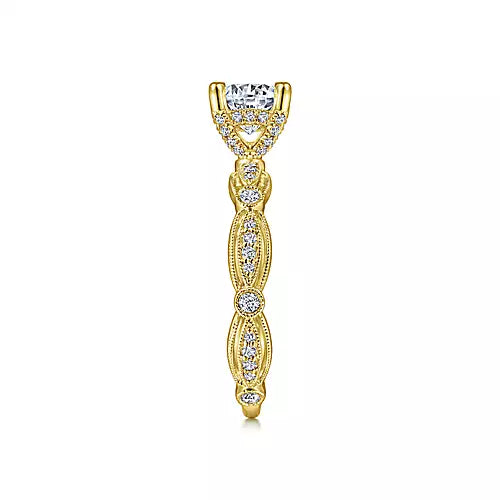 Gabriel & Co-Vintage Inspired 14k Yellow Gold Round Diamond Engagement Ring - 0.29 ct