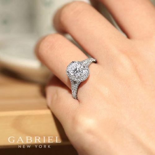 Gabriel & Co-14K White Gold Oval Halo Diamond Engagement Ring