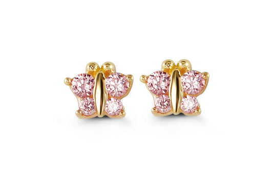 Baby Pink Butterfly Studs in 14k Yellow Gold