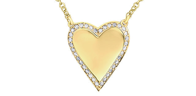 0.14 ct T.W Heart Diamond Ouline Engravable Gold Necklace