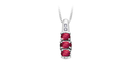Ruby Past-Present-Future Diamond Pendant in White Gold