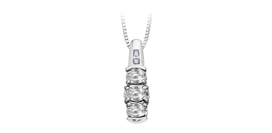 White Topaz Past-Present-Future Diamond Pendant in White Gold