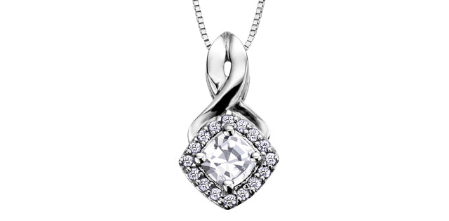 Cushion Cut C.Z Diamond Halo Pendant in White Gold