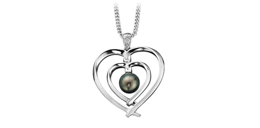 Black Pearl Diamonds Double Heart Pendant