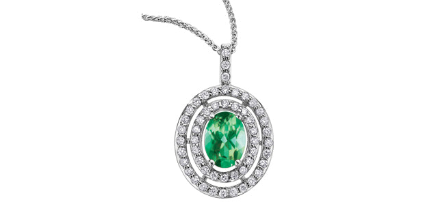 Emerald 0.30 ct T. W Diamond Double Frame Pendant