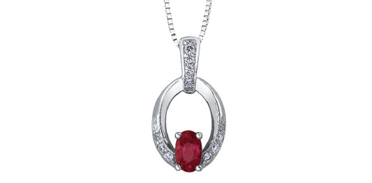 Ruby Diamonds Open Circle Pendant in White Gold