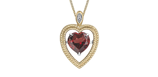 Dancing Garnet Heart- Shaped Yellow & White Gold Necklace