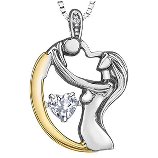 Dancing Cubic Zirconia Silver & GoldMother Embrace Pendant