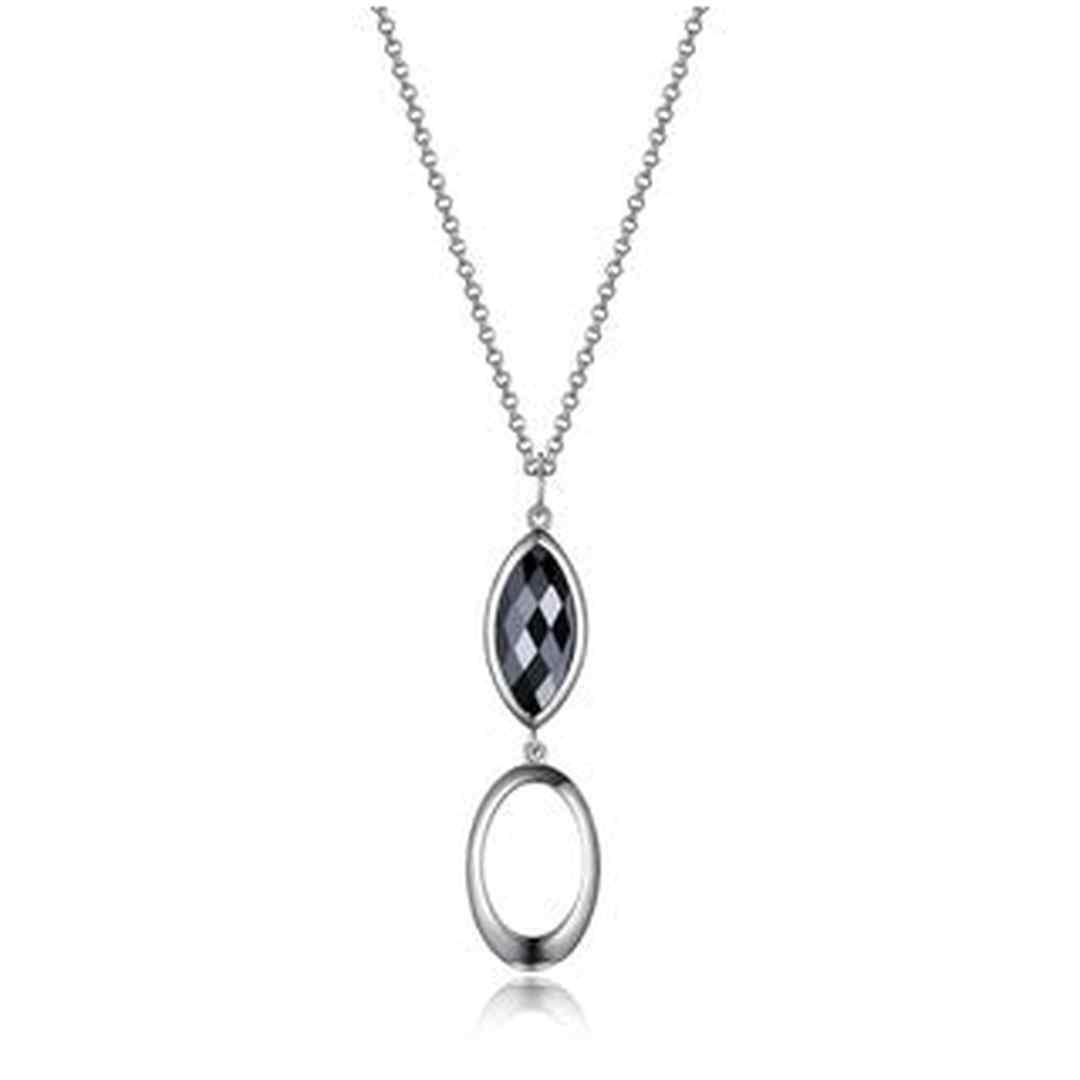 SS ELLE "BLINK" RHODIUM PLATED GENUINE HEMATITE DANGLE NECKLACE 16+3" EXTENSION. STONE SIZE MQ 13X6MM