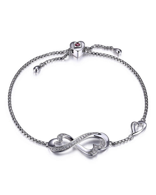 Sterling Silver Rhodium Plated Double Heart Bolo Bracelet 9""