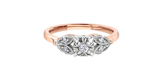 0.10 ct T.W. Canadian Diamond Floral & Leaf Rose & White Gold Ladies Ring
