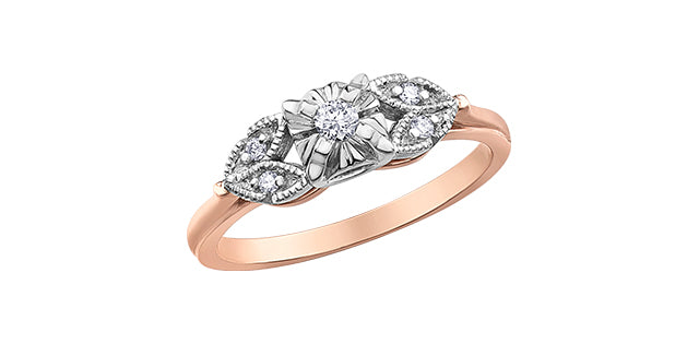 0.10 ct T.W. Canadian Diamond Floral & Leaf Rose & White Gold Ladies Ring