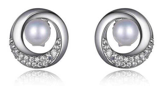 Genuine Pearl and Cubic Zirconia Post Earring. Stone size: 5-5.5(mm)