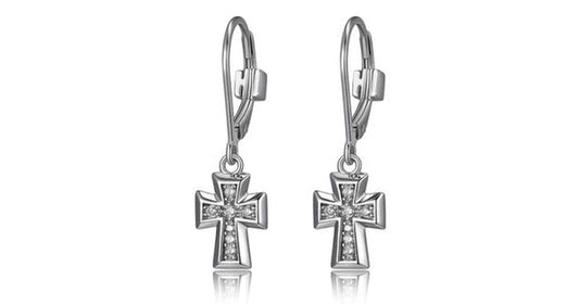 SCINTILLATION RHODIUM PLATED SMALL CZ CROSS STUD EARRING
