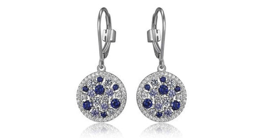 Synthetic Blue Corrundum, Spinel and Tanzinite Cubic Zirconia Leverback Earring