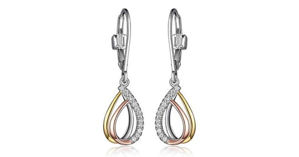 3-Tone Cubic Zirconia Tear Drop Leverback Earring