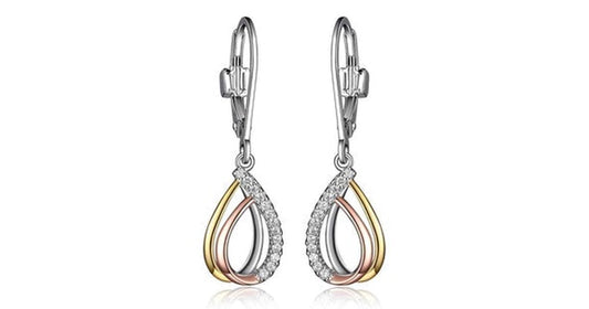 3-Tone Cubic Zirconia Tear Drop Leverback Earring